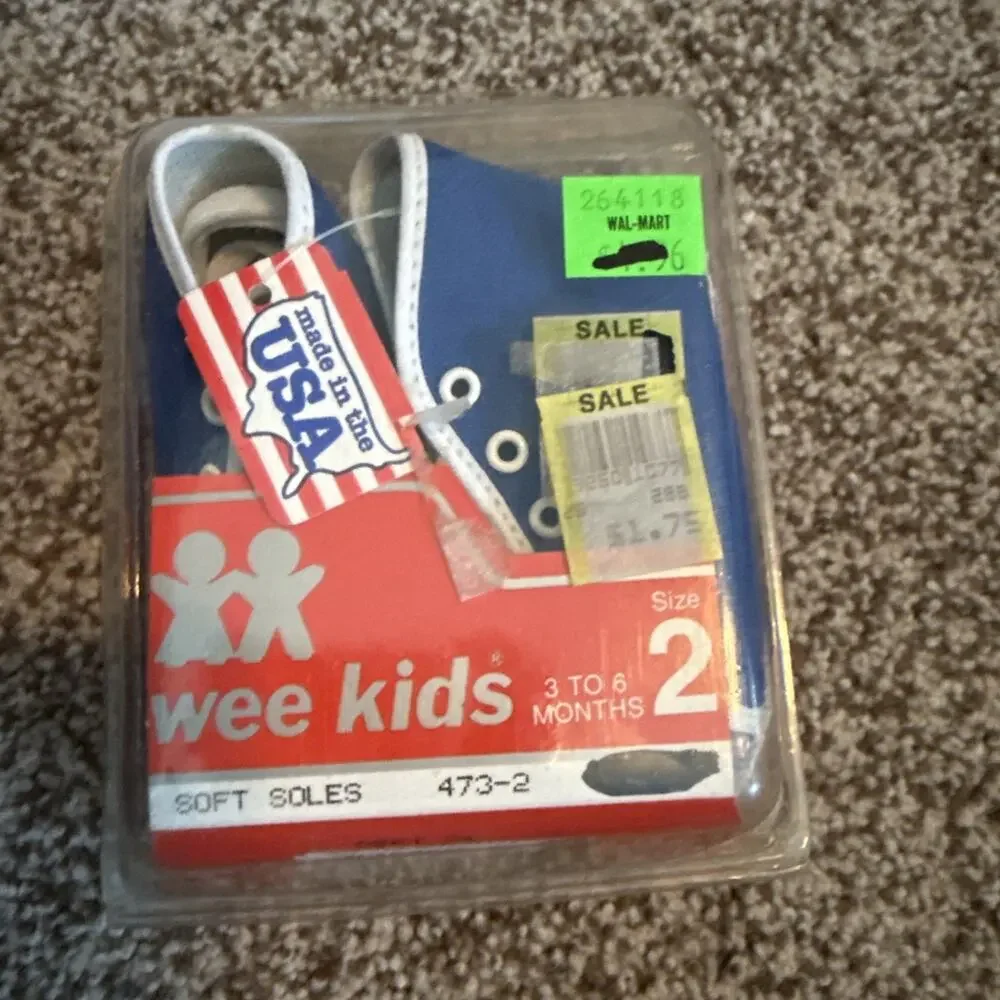 Vintage Wee Kids Weekids Boy Baby Shoes Size 2 Soft Soles USA Made Blue